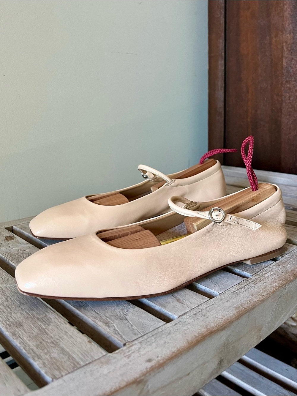 Aeyde Uma Mary Jane Flats 40.5 Nude Cream Nappa Leather Italy $545